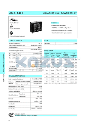 JQX-14FF/121ZS datasheet - MINIATURE HIGH POWER RELAY