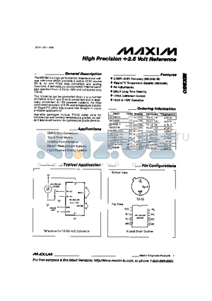 MX580JCSA datasheet - High Precision  2.5 Volt Reference