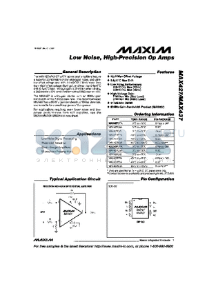 MAX427CSA datasheet - Low Noise, High-Precision Op Amps