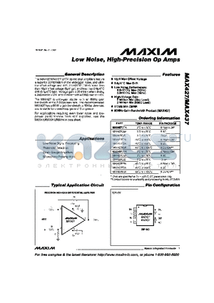 MAX427MJA datasheet - Low Noise, High-Precision Op Amps