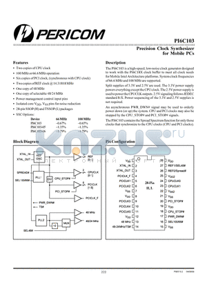 PI6C103 datasheet - Precision Clock Synthesizer