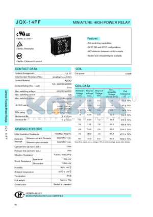 JQX-14FF/91Z datasheet - MINIATURE HIGH POWER RELAY