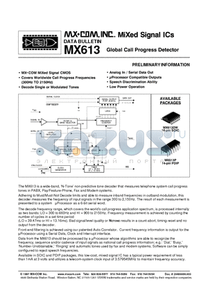 MX613DW datasheet - Global Call Progress Detector