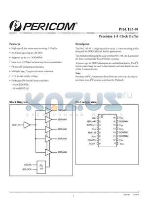 PI6C185-01L datasheet - Precision 1-5 Clock Buffer