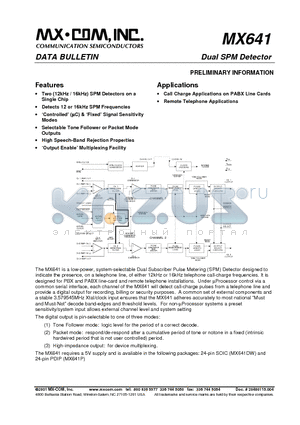 MX641P datasheet - Dual SPM Detector