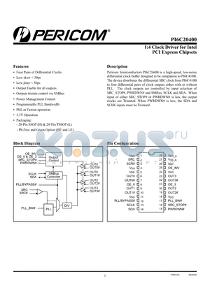 PI6C20400H datasheet - 1:4 Clock Driver for Intel PCI Express Chipsets