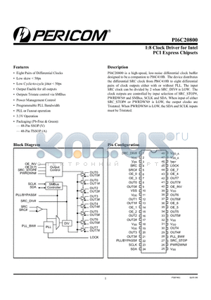 PI6C20800 datasheet - 1:8 Clock Driver for Intel PCI Express Chipsets