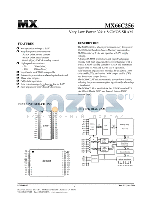 MX66C256TI-10 datasheet - Very Low Power 32k x 8 CMOS SRAM