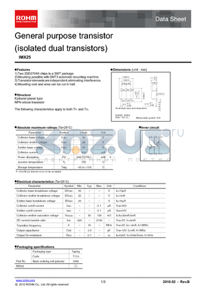 IMX25_10 datasheet - General purpose transistor (isolated dual transistors)