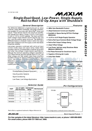 MAX4333 datasheet - Single/Dual/Quad, Low-Power, Single-Supply, Rail-to-Rail I/O Op Amps with Shutdown