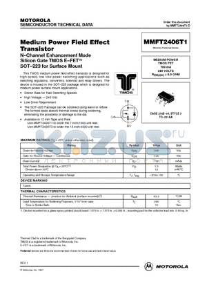 MMFT2406T1 datasheet - MEDIUM POWER TMOS FET 700 mA 240 VOLTS