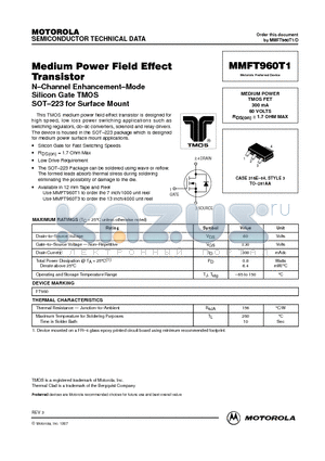 MMFT960T1 datasheet - MEDIUM POWER TMOS FET 300 mA 60 VOLTS