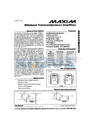MAX435 datasheet - Wideband Trasconductance Amplifiers