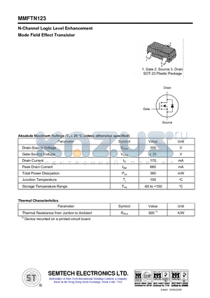 MMFTN123 datasheet - N-Channel Logic Level Enhancement Mode Field Effect Transistor