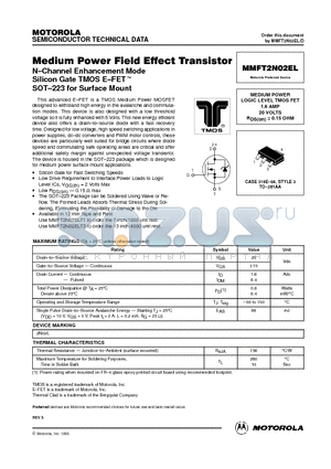 MMFT2N02EL datasheet - MEDIUM POWER LOGIC LEVEL TMOS FET 1.6 AMP 20 VOLTS