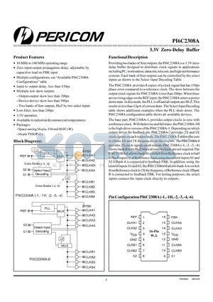 PI6C2308A4L datasheet - 3.3V Zero-Delay Buffer