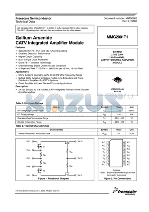 MMG2001T1 datasheet - Gallium Arsenide CATV Integrated Amplifier Module