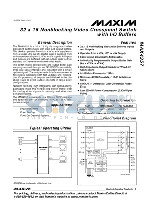 MAX4357ECD datasheet - 32 x 16 Nonblocking Video Crosspoint Switch with I/O Buffers