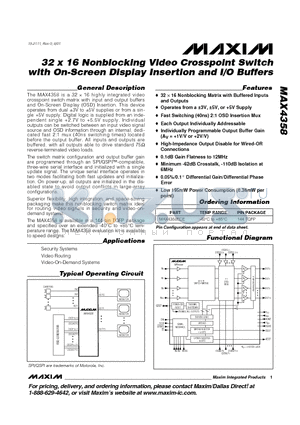 MAX4358 datasheet - 32 x 16 Nonblocking Video Crosspoint Switch with On-Screen Display Insertion and I/O Buffers