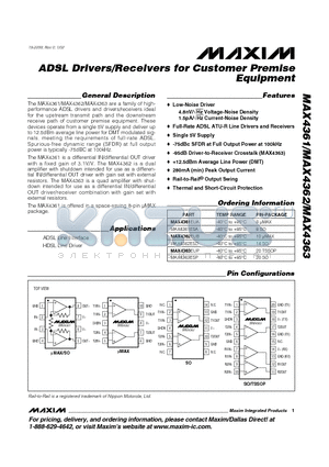 MAX4362EUB datasheet - ADSL Drivers/Receivers for Customer Premise Equipment