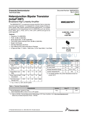 MMG3007NT1_12 datasheet - Heterojunction Bipolar Transistor