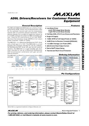 MAX4363 datasheet - ADSL Drivers/Receivers for Customer Premise Equipment