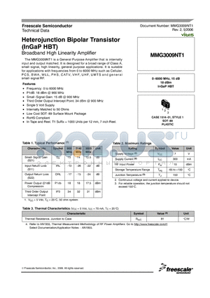 MMG3009NT1 datasheet - Heterojunction Bipolar Transistor (InGaP HBT)