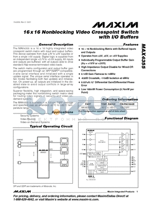 MAX4355ECQ datasheet - 16x16 Nonblocking Video Crosspoint Switch with I/O Buffers