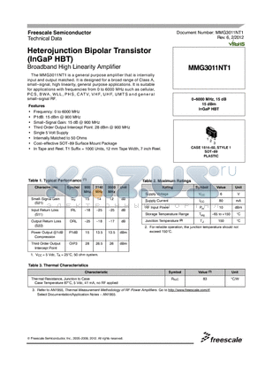 MMG3011NT1 datasheet - Heterojunction Bipolar Transistor