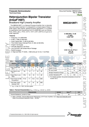 MMG3010NT1_08 datasheet - Heterojunction Bipolar Transistor (InGaP HBT)