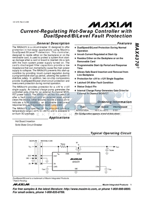 MAX4370 datasheet - Current-Regulating Hot-Swap Controller with DualSpeed/BiLevel Fault Protection