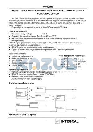 IN1705D datasheet - POWER SUPPLY CHECK MICROCIRCUIT WITH HOST PRIMARY SUPPLY MONITORING CIRCUIT