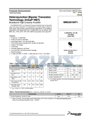 MMG3015NT1 datasheet - Heterojunction Bipolar Transistor Technology (InGaP HBT)