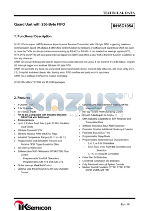 IN16C1054-PL datasheet - Quard Uart with 256-Byte FIFO
