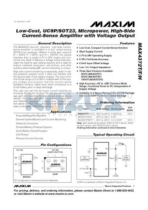 MAX4372TESA datasheet - Low-Cost, UCSP/SOT23, Micropower, High-Side Current-Sense Amplifier with Voltage Output