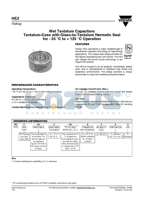 HE3A282 datasheet - Wet Tantalum Capacitors Tantalum-Case with Glass-to-Tantalum Hermetic Seal for - 55 `C to  125 `C Operation