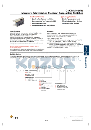 MMGGD1D0L datasheet - Miniature Subminiature Precision Snap-acting Switches