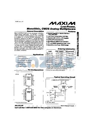MX7501JQ datasheet - Low -Power, Monolithic, CMOS Analog Multiplexers