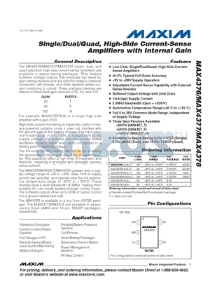 MAX4376FASA+ datasheet - Single/Dual/Quad, High-Side Current-Sense Amplifiers with Internal Gain
