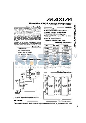 MX7506JN datasheet - Monolithic CMOS Analog Multiplexers
