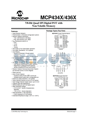 MCP436X datasheet - 7/8-Bit Quad SPI Digital POT with Non-Volatile Memory