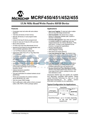 MCP450P datasheet - 13.56 MHz Read/Write Passive RFID Device