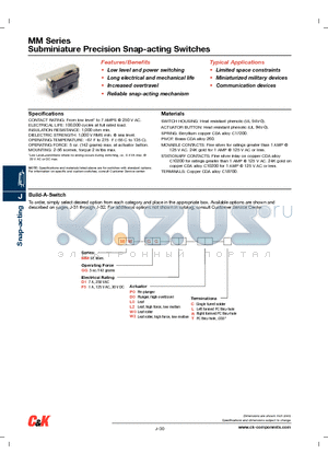 MMGGP0C datasheet - Subminiature Precision Snap-acting Switches