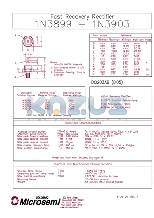IN3901 datasheet - FAST RECOVERY RECTIFIER