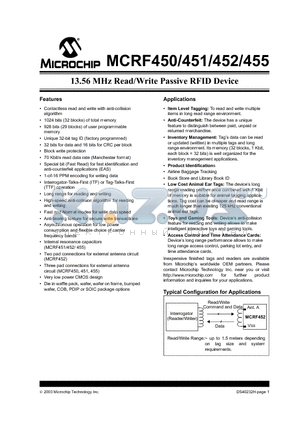 MCP452X datasheet - 13.56 MHz Read/Write Passive RFID Device