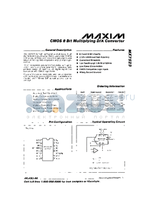 MX7523KCWE datasheet - CMOS 8Bit Multiplying D/a Converter