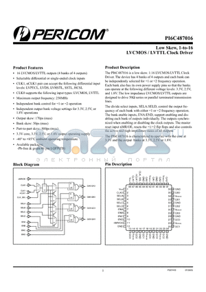 PI6C487016 datasheet - Low Skew, 1-to-16 LVCMOS / LVTTL Clock Driver