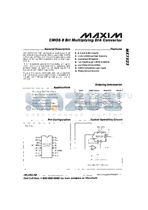 MX7523LN datasheet - CMOS 8Bit Multiplying D/a Converter