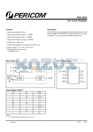 PI6C4512WE datasheet - PLL Clock Multiplier