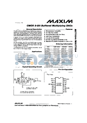 MX7524JN datasheet - CMOS 8-Bit Buffered Multiplying DACs